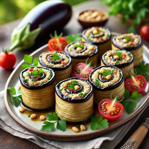 Рулетики из баклажанов с ореховой пастой и зеленью