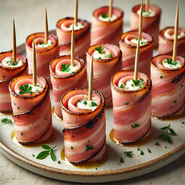 Ветчинные рулетики с крем-сыром и зеленью.
