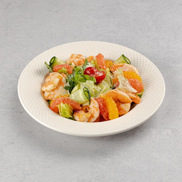 Салат с креветками, рукколой, авокадо и цитрусовыми Салат с креветками, рукколой, авокадо и цитрусовыми