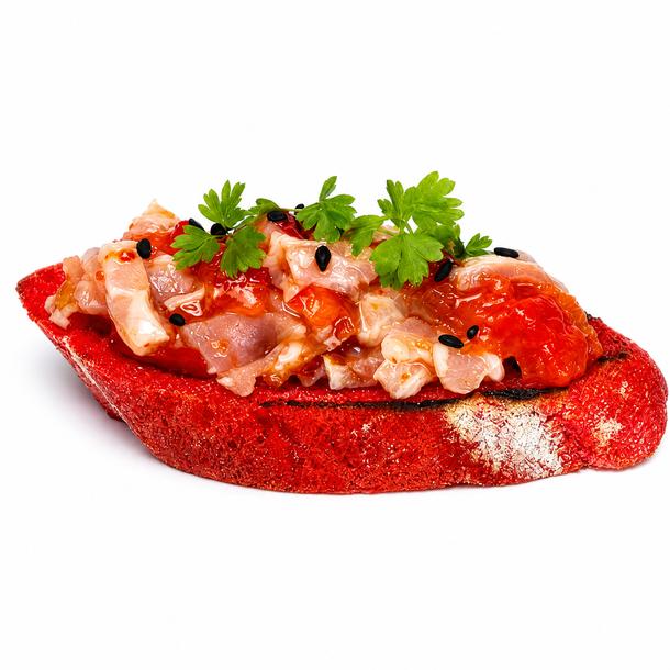 Брускетта "Запеченный перцем с беконом и острым соусом"